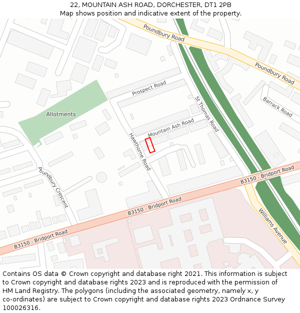 22, MOUNTAIN ASH ROAD, DORCHESTER, DT1 2PB: Location map and indicative extent of plot