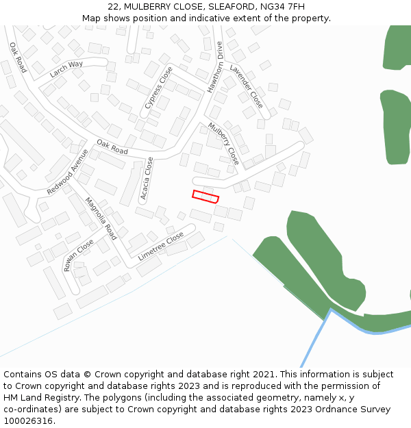 22, MULBERRY CLOSE, SLEAFORD, NG34 7FH: Location map and indicative extent of plot