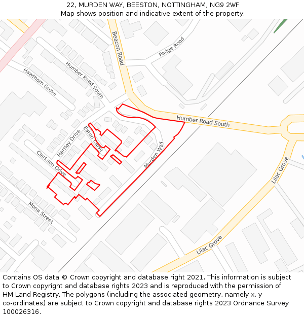 22, MURDEN WAY, BEESTON, NOTTINGHAM, NG9 2WF: Location map and indicative extent of plot