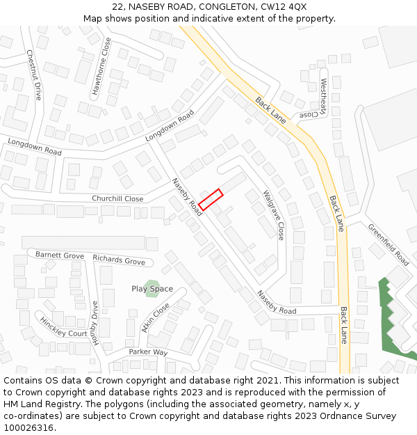 22, NASEBY ROAD, CONGLETON, CW12 4QX: Location map and indicative extent of plot