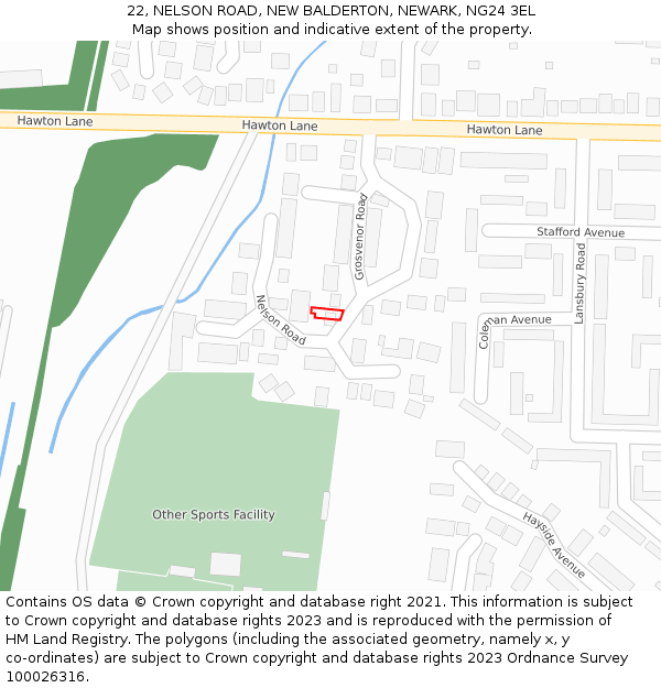 22, NELSON ROAD, NEW BALDERTON, NEWARK, NG24 3EL: Location map and indicative extent of plot