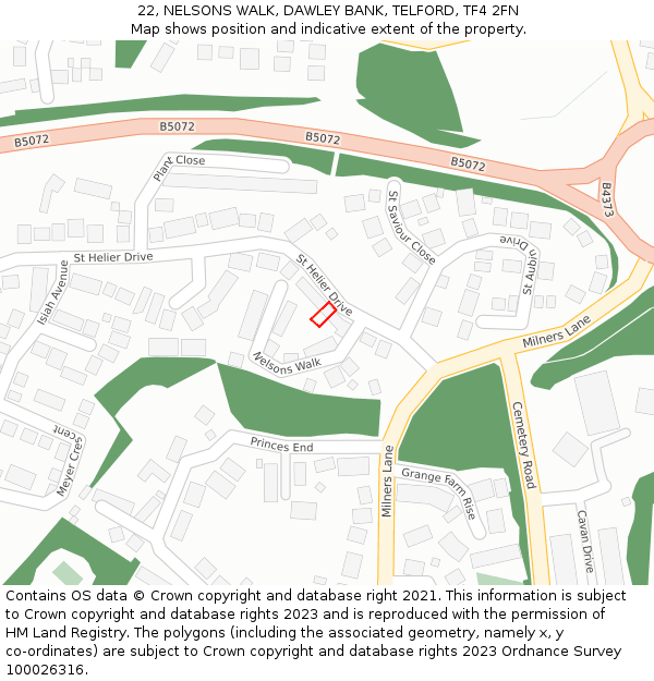 22, NELSONS WALK, DAWLEY BANK, TELFORD, TF4 2FN: Location map and indicative extent of plot