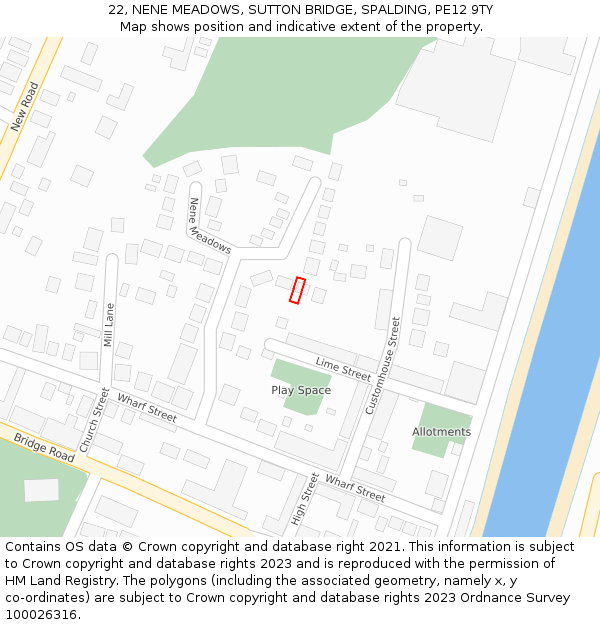 22, NENE MEADOWS, SUTTON BRIDGE, SPALDING, PE12 9TY: Location map and indicative extent of plot