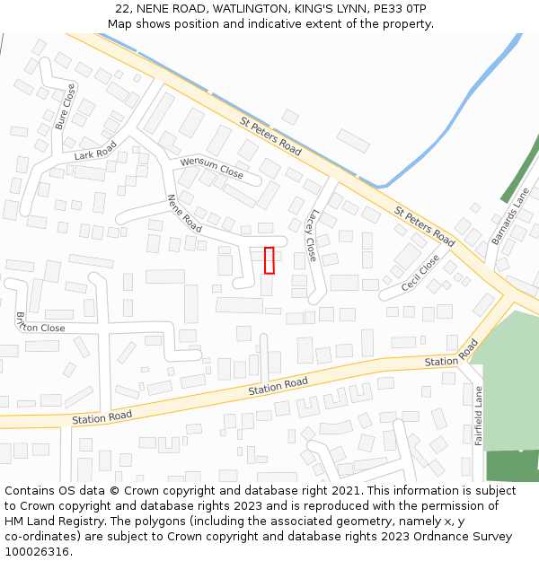 22, NENE ROAD, WATLINGTON, KING'S LYNN, PE33 0TP: Location map and indicative extent of plot