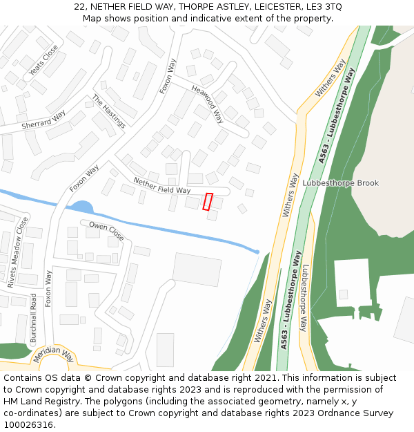 22, NETHER FIELD WAY, THORPE ASTLEY, LEICESTER, LE3 3TQ: Location map and indicative extent of plot