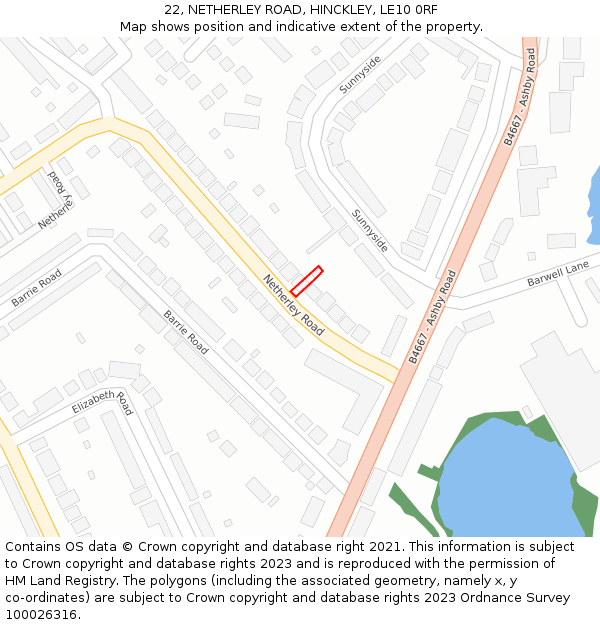 22, NETHERLEY ROAD, HINCKLEY, LE10 0RF: Location map and indicative extent of plot