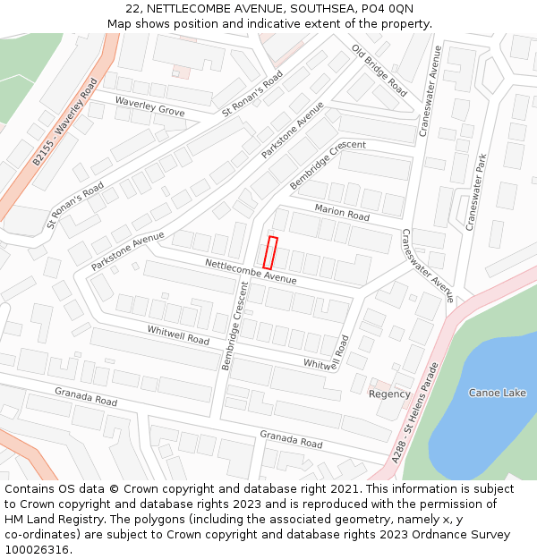 22, NETTLECOMBE AVENUE, SOUTHSEA, PO4 0QN: Location map and indicative extent of plot