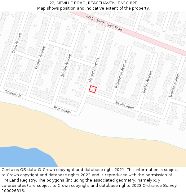 22, NEVILLE ROAD, PEACEHAVEN, BN10 8PE: Location map and indicative extent of plot