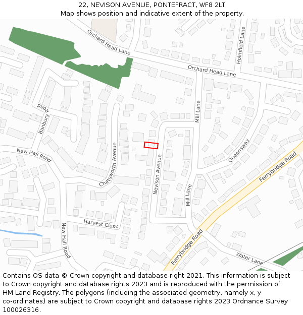 22, NEVISON AVENUE, PONTEFRACT, WF8 2LT: Location map and indicative extent of plot