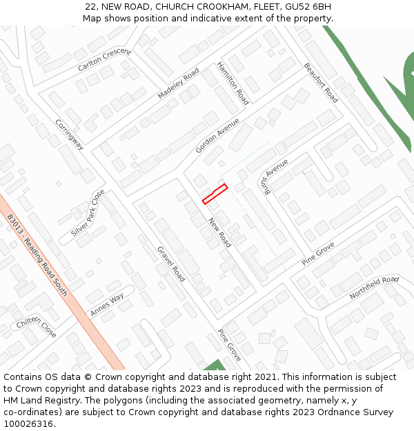 22, NEW ROAD, CHURCH CROOKHAM, FLEET, GU52 6BH: Location map and indicative extent of plot