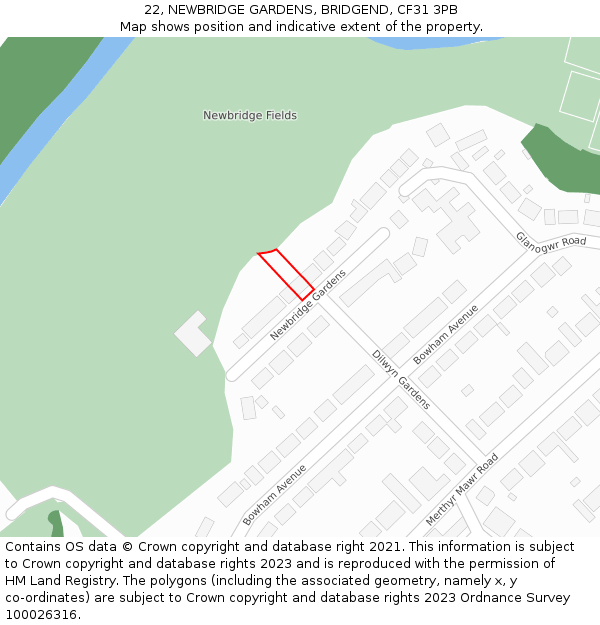 22, NEWBRIDGE GARDENS, BRIDGEND, CF31 3PB: Location map and indicative extent of plot