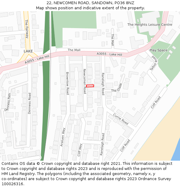 22, NEWCOMEN ROAD, SANDOWN, PO36 8NZ: Location map and indicative extent of plot