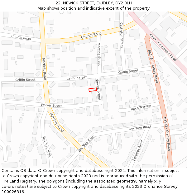 22, NEWICK STREET, DUDLEY, DY2 0LH: Location map and indicative extent of plot