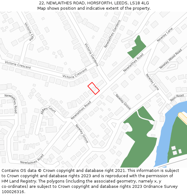 22, NEWLAITHES ROAD, HORSFORTH, LEEDS, LS18 4LG: Location map and indicative extent of plot