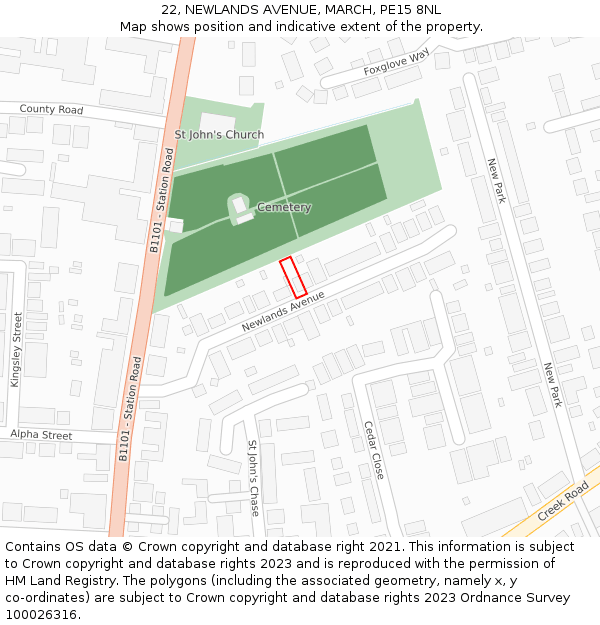 22, NEWLANDS AVENUE, MARCH, PE15 8NL: Location map and indicative extent of plot