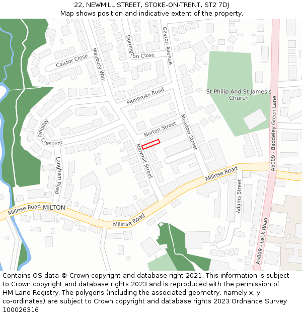 22, NEWMILL STREET, STOKE-ON-TRENT, ST2 7DJ: Location map and indicative extent of plot