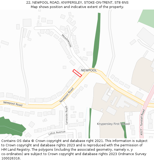 22, NEWPOOL ROAD, KNYPERSLEY, STOKE-ON-TRENT, ST8 6NS: Location map and indicative extent of plot