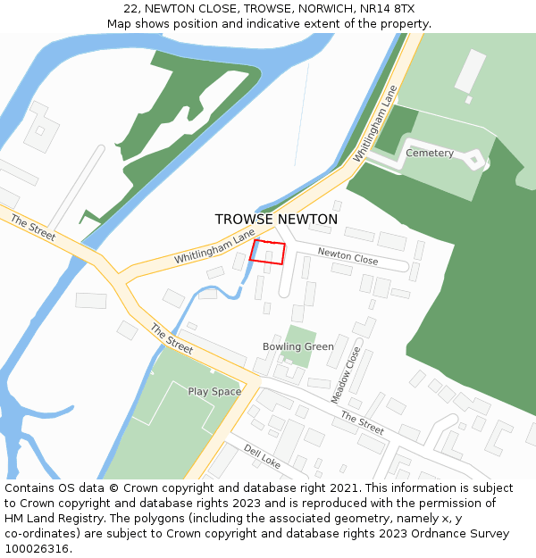 22, NEWTON CLOSE, TROWSE, NORWICH, NR14 8TX: Location map and indicative extent of plot