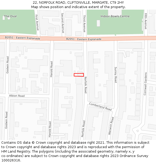 22, NORFOLK ROAD, CLIFTONVILLE, MARGATE, CT9 2HY: Location map and indicative extent of plot