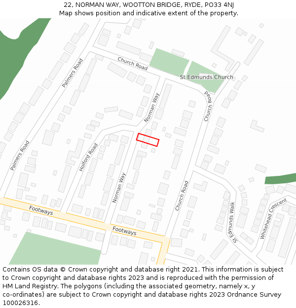 22, NORMAN WAY, WOOTTON BRIDGE, RYDE, PO33 4NJ: Location map and indicative extent of plot