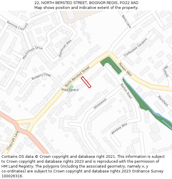 22, NORTH BERSTED STREET, BOGNOR REGIS, PO22 9AD: Location map and indicative extent of plot