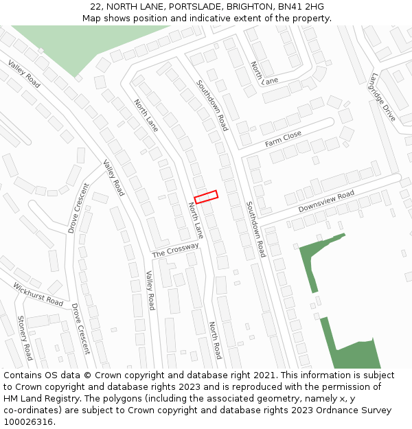 22, NORTH LANE, PORTSLADE, BRIGHTON, BN41 2HG: Location map and indicative extent of plot