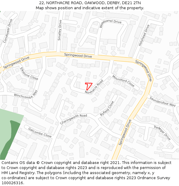 22, NORTHACRE ROAD, OAKWOOD, DERBY, DE21 2TN: Location map and indicative extent of plot