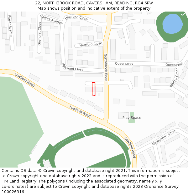 22, NORTHBROOK ROAD, CAVERSHAM, READING, RG4 6PW: Location map and indicative extent of plot