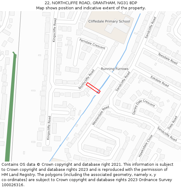 22, NORTHCLIFFE ROAD, GRANTHAM, NG31 8DP: Location map and indicative extent of plot