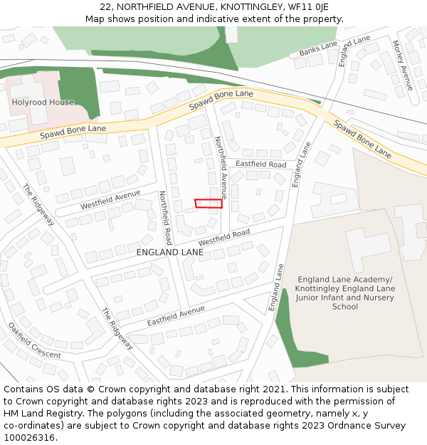 22, NORTHFIELD AVENUE, KNOTTINGLEY, WF11 0JE: Location map and indicative extent of plot