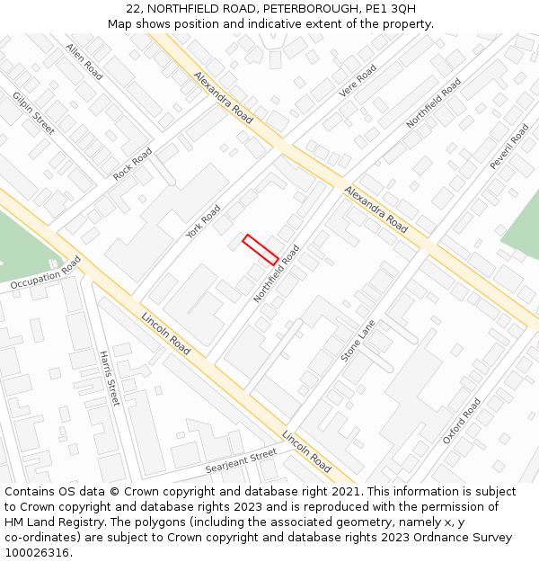 22, NORTHFIELD ROAD, PETERBOROUGH, PE1 3QH: Location map and indicative extent of plot
