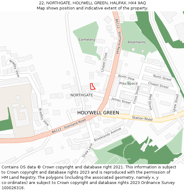 22, NORTHGATE, HOLYWELL GREEN, HALIFAX, HX4 9AQ: Location map and indicative extent of plot