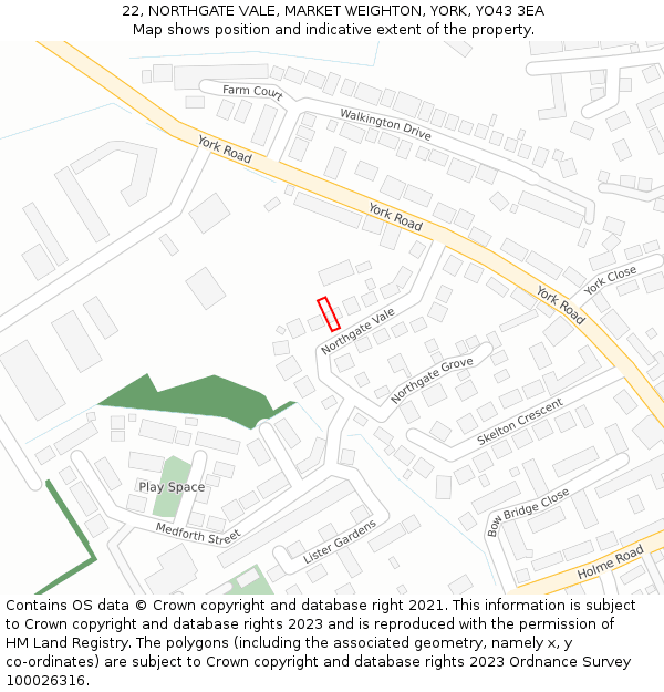 22, NORTHGATE VALE, MARKET WEIGHTON, YORK, YO43 3EA: Location map and indicative extent of plot