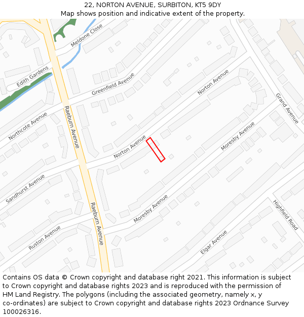 22, NORTON AVENUE, SURBITON, KT5 9DY: Location map and indicative extent of plot