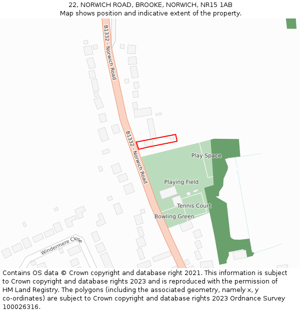 22, NORWICH ROAD, BROOKE, NORWICH, NR15 1AB: Location map and indicative extent of plot