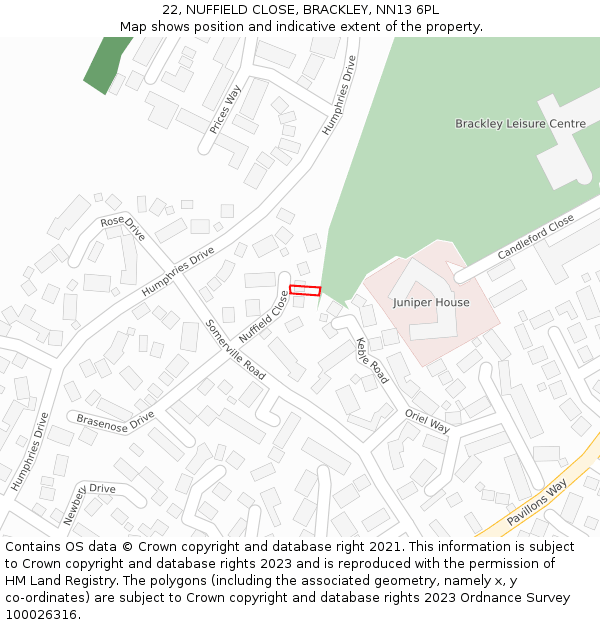 22, NUFFIELD CLOSE, BRACKLEY, NN13 6PL: Location map and indicative extent of plot