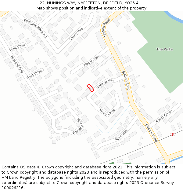 22, NUNINGS WAY, NAFFERTON, DRIFFIELD, YO25 4HL: Location map and indicative extent of plot