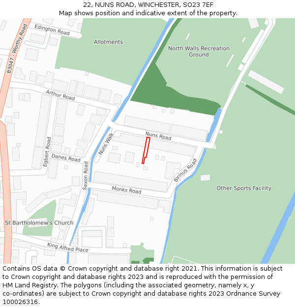 22, NUNS ROAD, WINCHESTER, SO23 7EF: Location map and indicative extent of plot