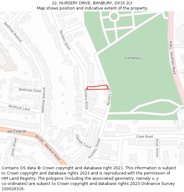 22, NURSERY DRIVE, BANBURY, OX16 2LY: Location map and indicative extent of plot