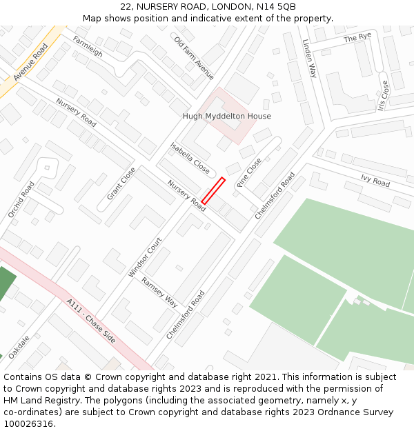 22, NURSERY ROAD, LONDON, N14 5QB: Location map and indicative extent of plot