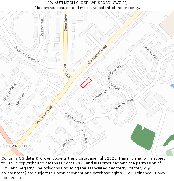 22, NUTHATCH CLOSE, WINSFORD, CW7 4FJ: Location map and indicative extent of plot