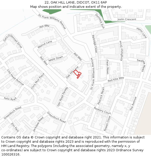 22, OAK HILL LANE, DIDCOT, OX11 6AP: Location map and indicative extent of plot