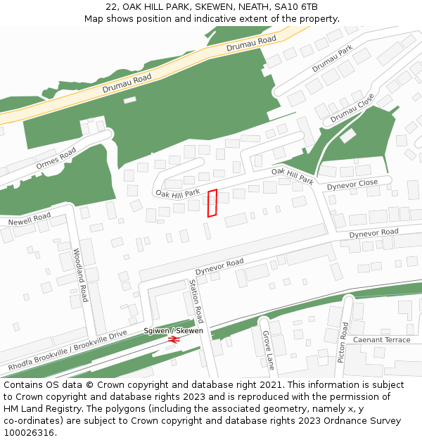 22, OAK HILL PARK, SKEWEN, NEATH, SA10 6TB: Location map and indicative extent of plot