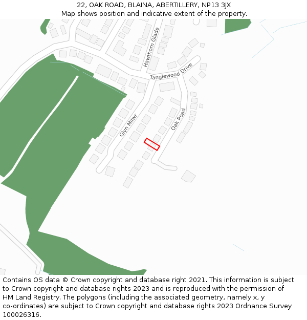 22, OAK ROAD, BLAINA, ABERTILLERY, NP13 3JX: Location map and indicative extent of plot