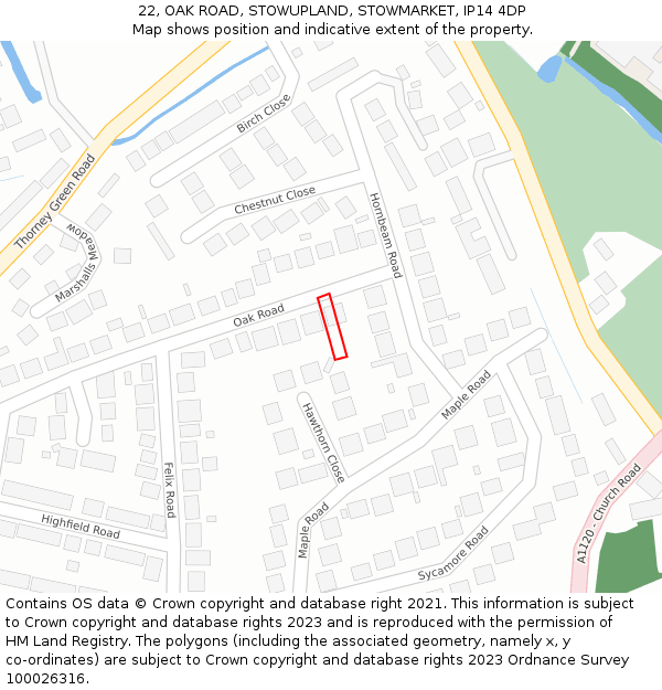 22, OAK ROAD, STOWUPLAND, STOWMARKET, IP14 4DP: Location map and indicative extent of plot