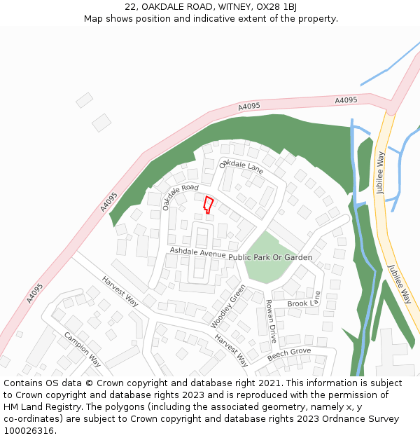 22, OAKDALE ROAD, WITNEY, OX28 1BJ: Location map and indicative extent of plot