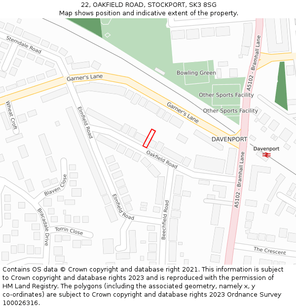 22, OAKFIELD ROAD, STOCKPORT, SK3 8SG: Location map and indicative extent of plot