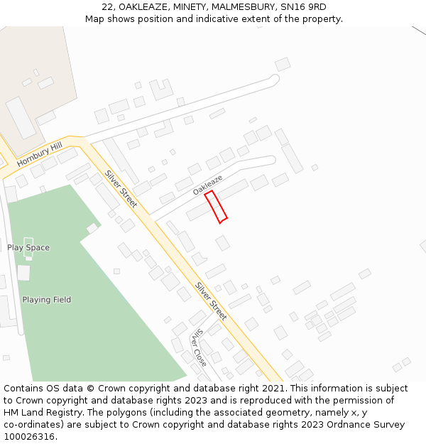 22, OAKLEAZE, MINETY, MALMESBURY, SN16 9RD: Location map and indicative extent of plot