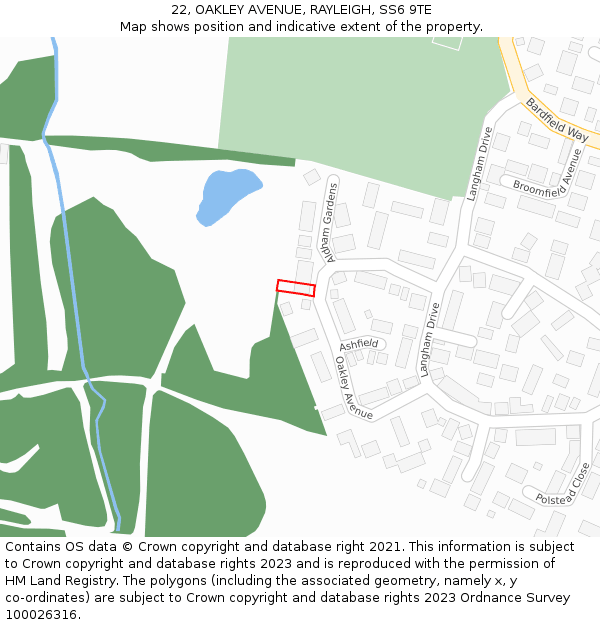 22, OAKLEY AVENUE, RAYLEIGH, SS6 9TE: Location map and indicative extent of plot