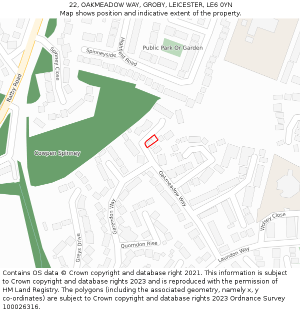 22, OAKMEADOW WAY, GROBY, LEICESTER, LE6 0YN: Location map and indicative extent of plot